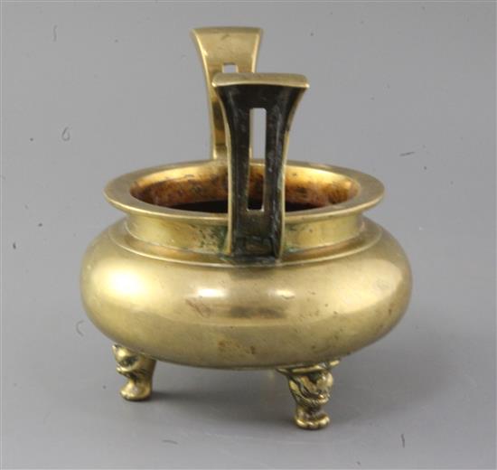 A Chinese bronze ding censer, 19th century, h. 17.5cm, w. 20.5cm